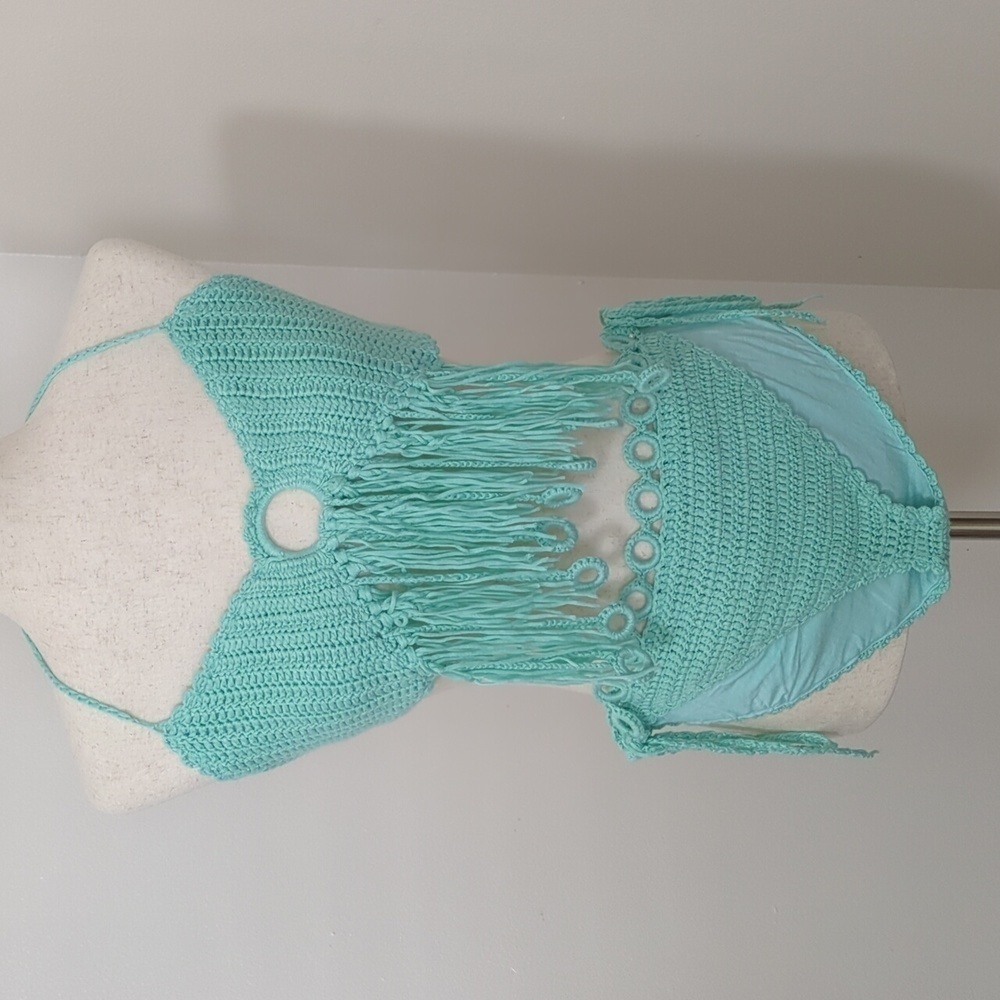 Stylish Swimwear 2-Piece Crocheted Bathing Suit, Lt Green, Size L, NWOT